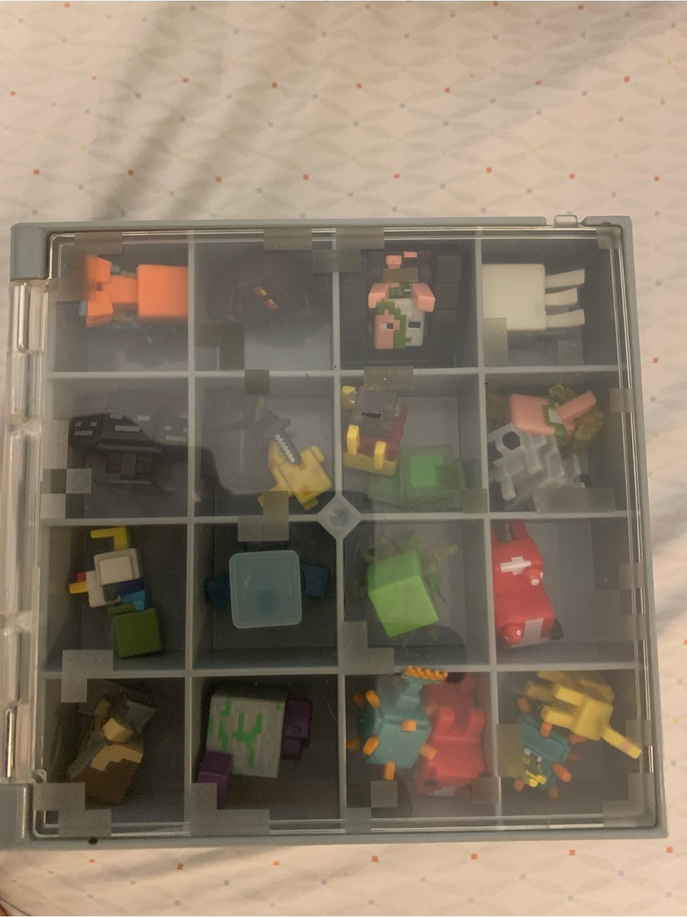 Mini Figure Organizer Case with Assorted Colorful Figures - Gray